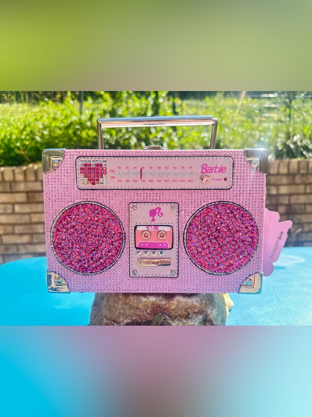 Barbie Pink Rhinestone Portable Boombox with Glitter Speakers